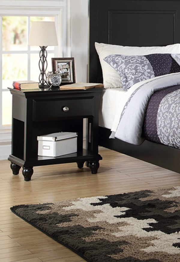 Evelyn Black Wood 1-Drawer Nightstand with Lower Shelf