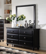 Evelyn Black Wood 6-Drawer Dresser with Mirror