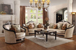 Ernestine Tan Fabric Loveseat with Contrast Acanthus Leaf Crown