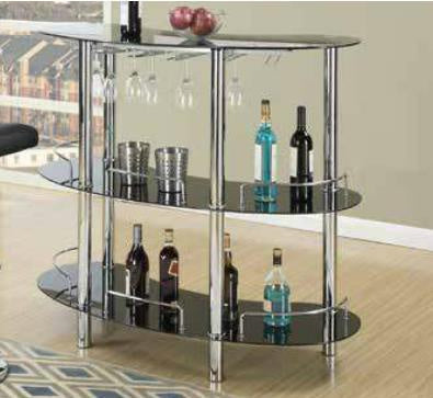 Esme Black Glass/Chrome Metal Bar Stand with 2 Shelves