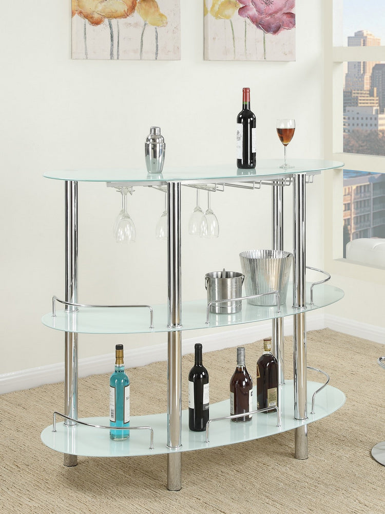 Esme White Glass/Chrome Metal Bar Stand with 2 Shelves