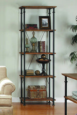 Factory Rustic Brown Wood/Black Metal Bookcase