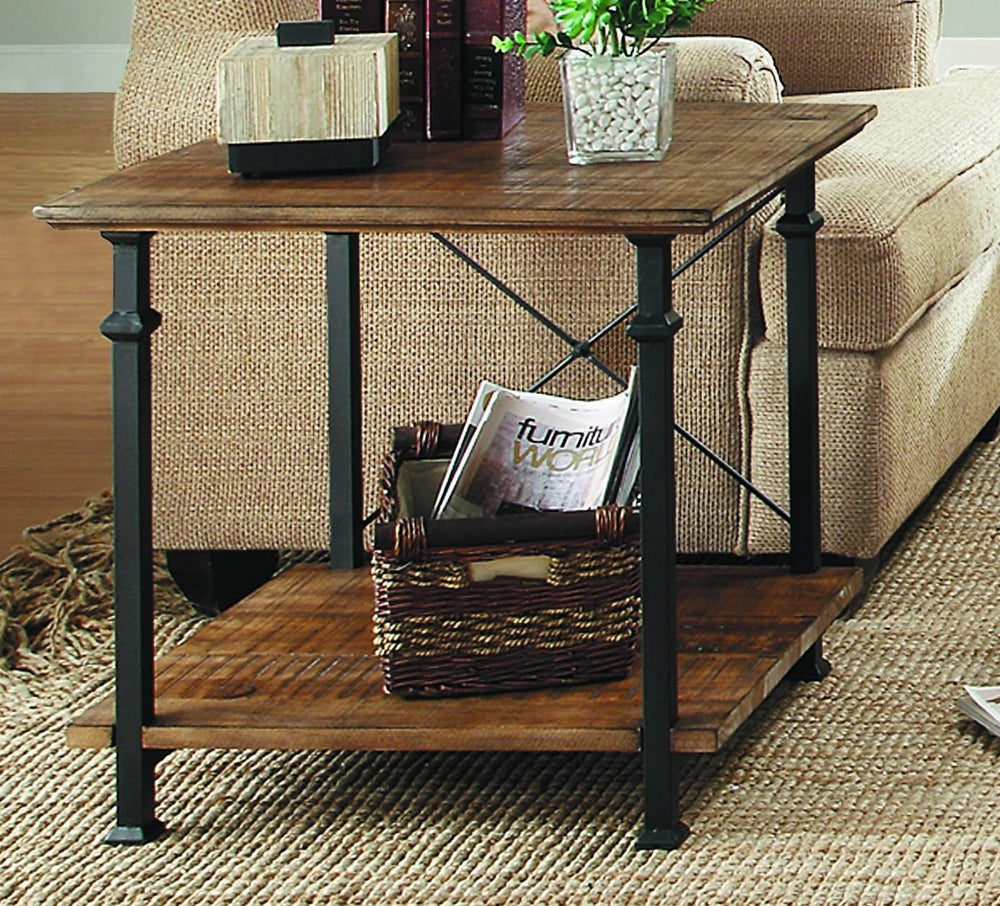 Factory Rustic Brown Wood/Black Metal End Table