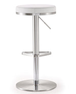 Fano White Vegan Leather Adjustable Bar Stool