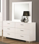 Felicity Glossy White Wood 6-Drawer Dresser with Mirror