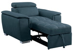 Ferriday Blue Fabric Chair with Pull-Out Ottoman