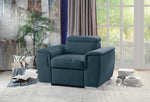 Ferriday Blue Fabric Chair with Pull-Out Ottoman