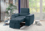 Ferriday Blue Fabric Chair with Pull-Out Ottoman