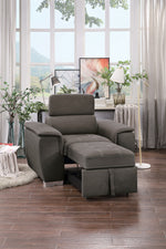 Ferriday Taupe Fabric Chair with Pull-Out Ottoman