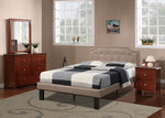 Filomena Tan Fabric Full Bed with Button Tufted Headboard