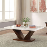 Forbes White/Walnut Marble/Wood Coffee Table