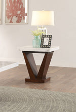 Forbes White/Walnut Marble/Wood End Table