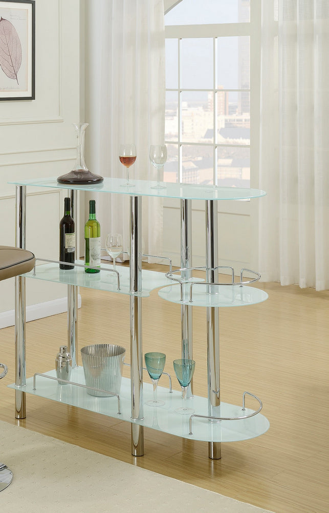 Fortunata White Fog Glass/Chrome Metal Bar Stand