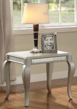 Francesca Silver Wood End Table with Mirror Trim Inlay