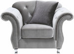 Frostine Silver Velvet Chair with Accent Pillow