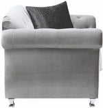 Frostine Silver Velvet Chair with Accent Pillow