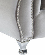 Frostine Silver Velvet Chair with Accent Pillow