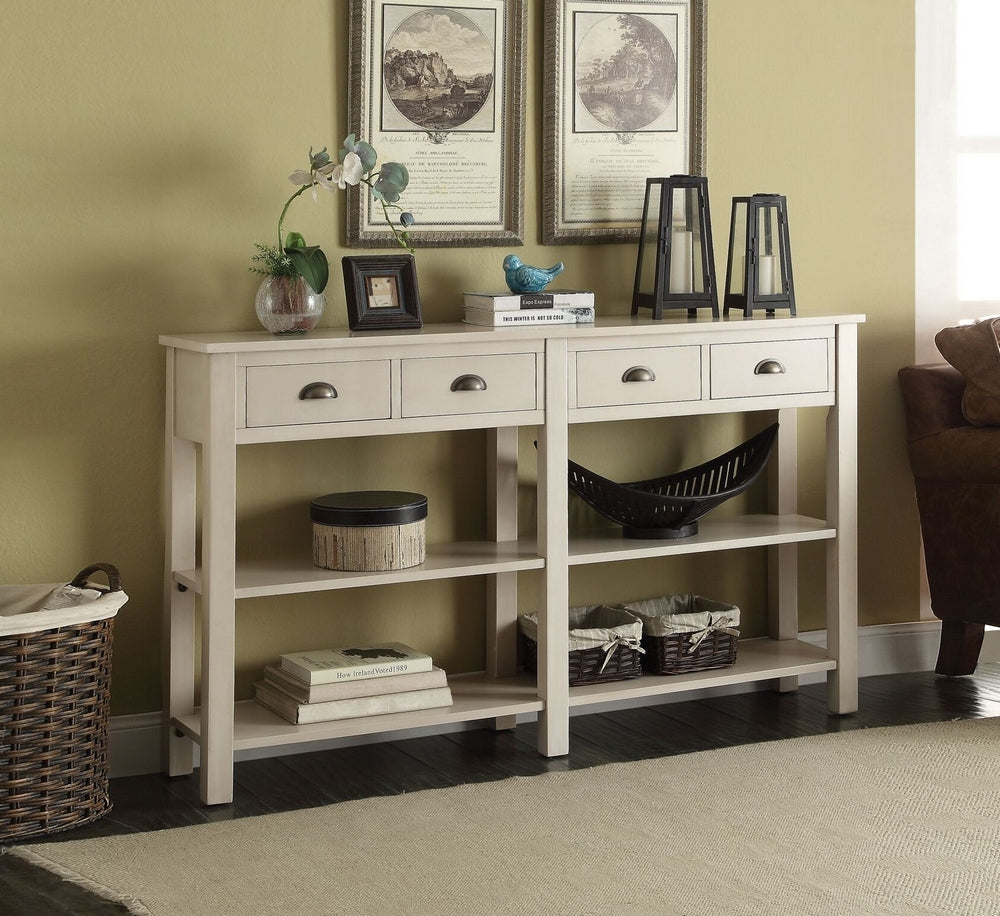 Galileo Cream Wood Console Table with 2 Bottom Shelves