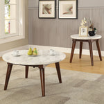 Gasha White/Walnut Marble/Wood Round Coffee Table