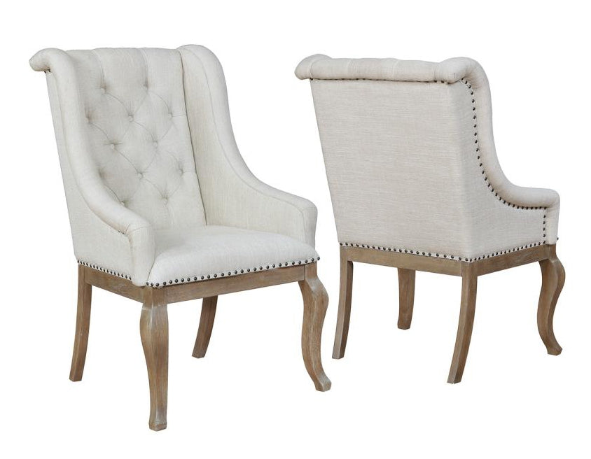 Glen Cove 2 Cream Fabric/Barley Brown Wood Arm Chairs