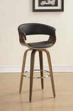 Zion Black Leatherette/Walnut Wood Swivel Bar Stool