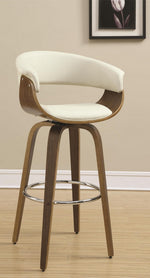 Zion Ecru Leatherette/Walnut Wood Swivel Bar Stool