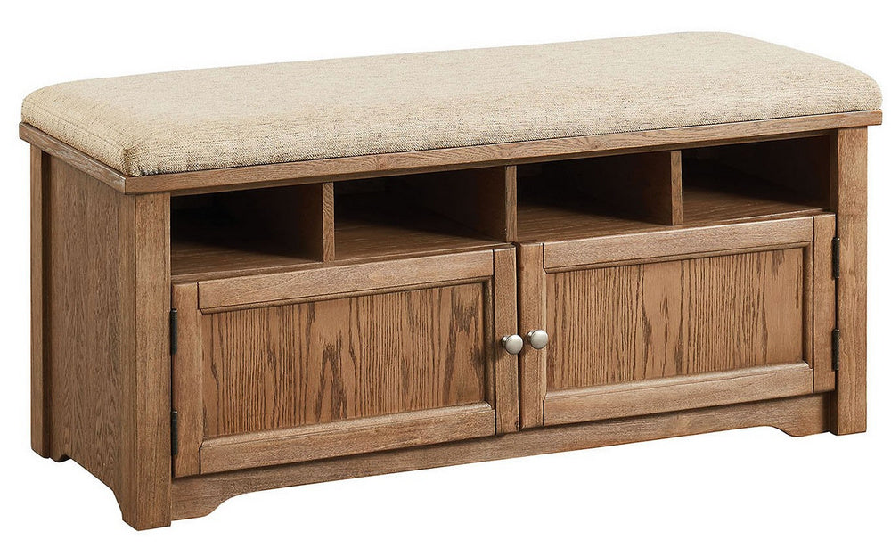 Gwebdolyn Oak Linen/Wood Shoe Bench