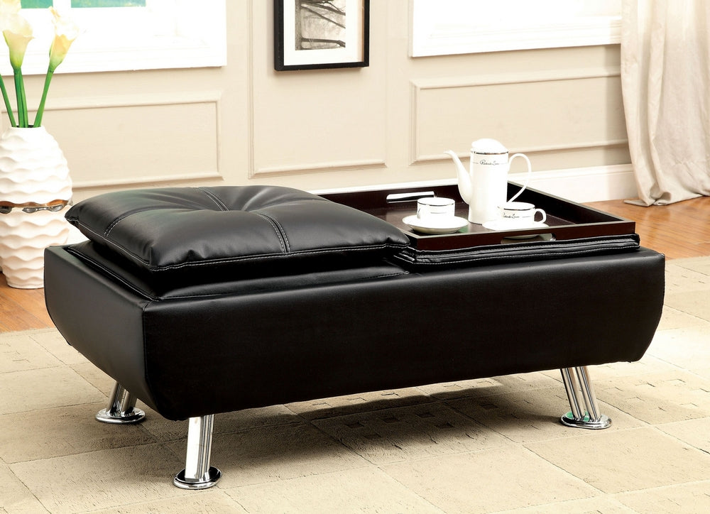 Hauser II Black Leatherette Ottoman