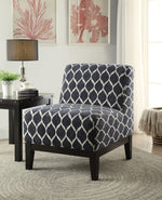 Hinte Dark Blue Chenille & Dark Brown Wood Accent Chair