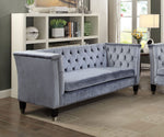 Honor Blue-Gray Velvet Loveseat with Nailhead Trim