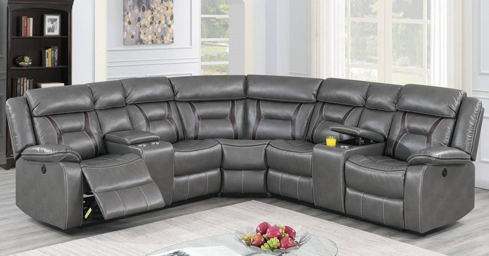 Imogene 3-Pc Grey Leatherette Power Recliner Sectional Sofa