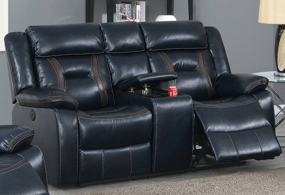 Imogene Ink Blue Gel Leatherette Power Recliner Loveseat