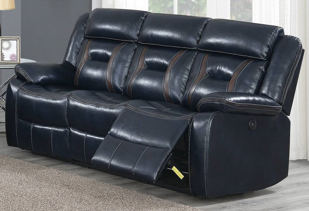 Imogene Ink Blue Gel Leatherette Power Recliner Sofa