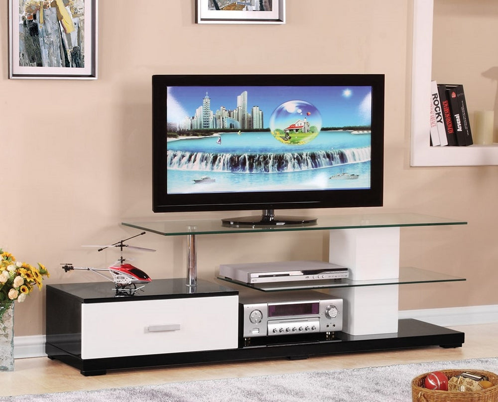 Ivana White/Black Wood/Glass TV Stand