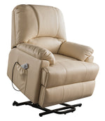 Ixora Beige PU Leather Power Recliner with Massage & Lift Assist