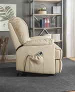 Ixora Beige PU Leather Power Recliner with Massage & Lift Assist