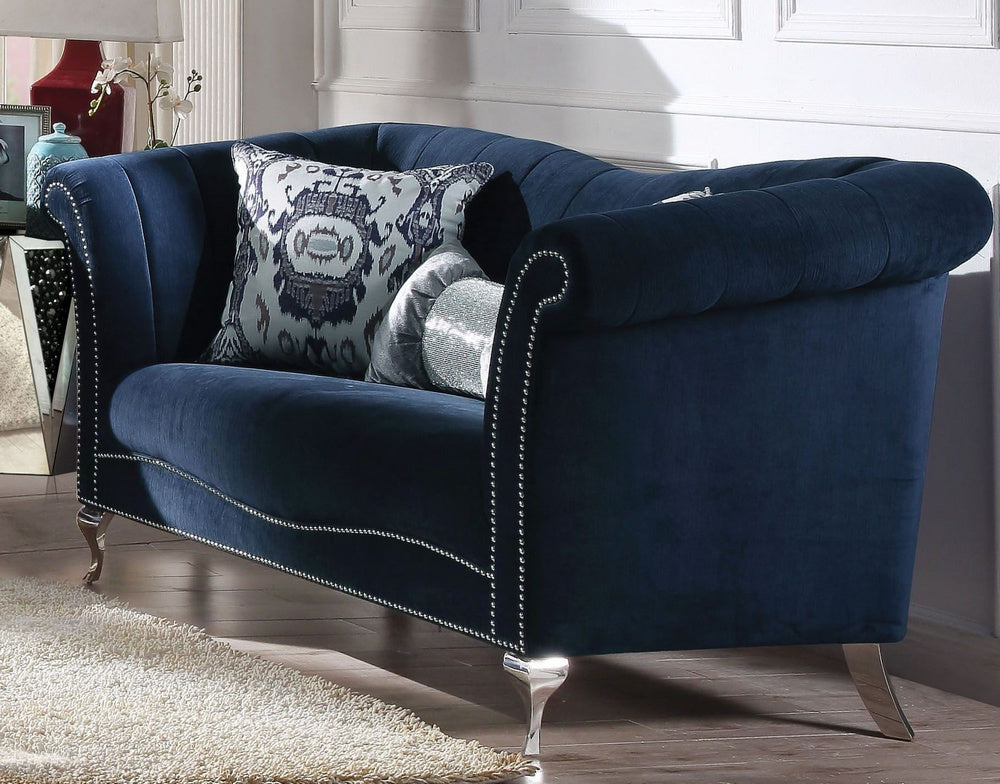 Jaborosa Blue Velvet Loveseat with Nailhead Trim Accents