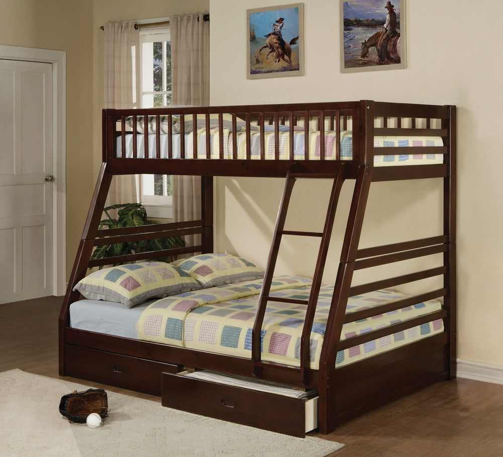 Jason Espresso Wood Twin over Full Bunk Bed with 2 Drawers