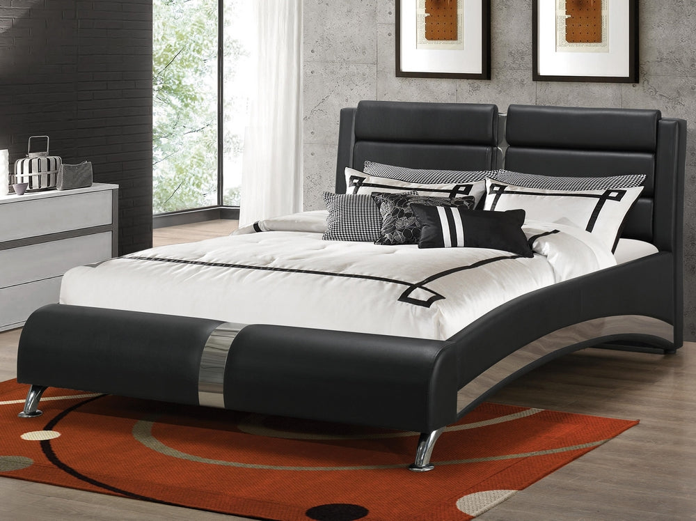 Jeremaine Black Leatherette Cal King Platform Bed