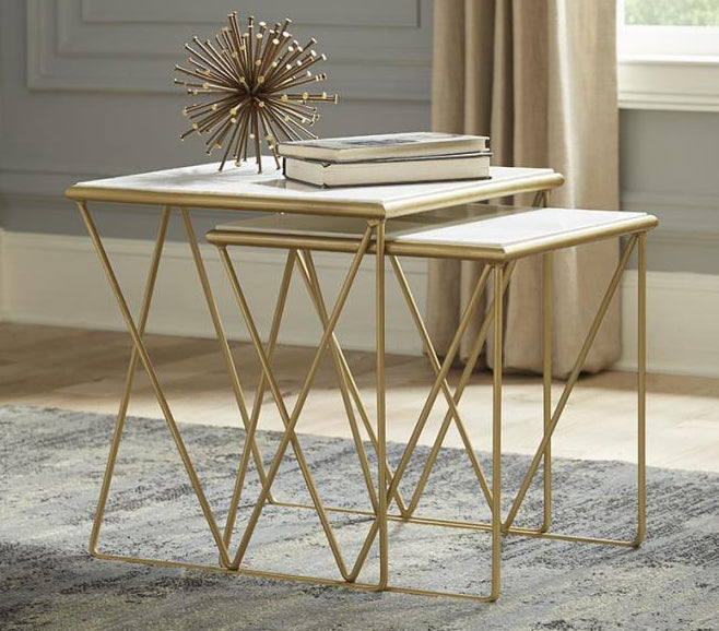 Joslyn 2-Pc Genuine Marble/Gold Metal Nesting Table Set