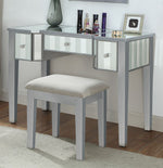 Joyce Silver Wood Vanity with Mirror & Stool