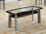 Kamilla 3-Pc Black Glass/Silver Metal Table Set