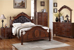 Katalin Cherry King Bed with Black Faux Leather Headboard