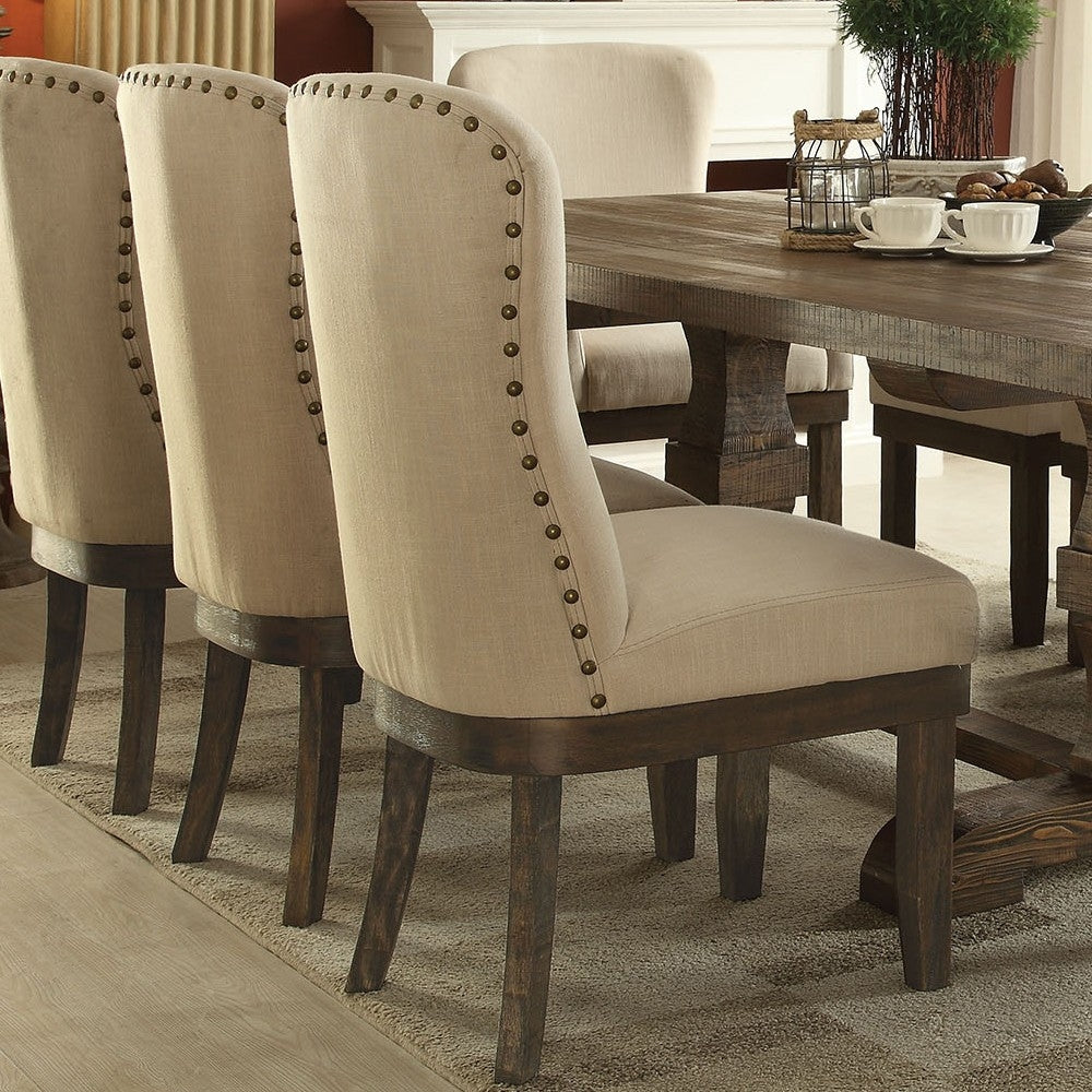 Landon 2 Beige Linen/Salvage Brown Wood Side Chairs