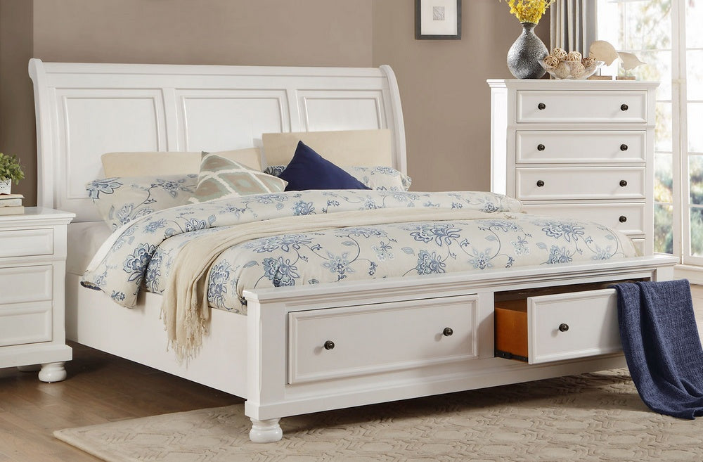 Laurelin Solid White Wood Cal King Bed with Drawers