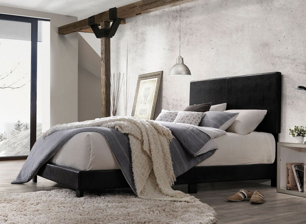 Lien Black PU Leather Queen Bed