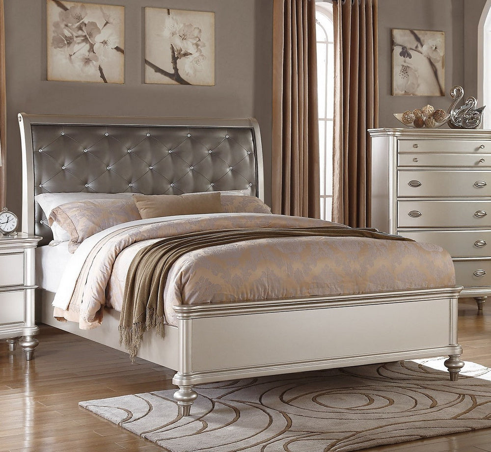 Liliana Antique Silver Pine Wood/Faux Leather King Bed