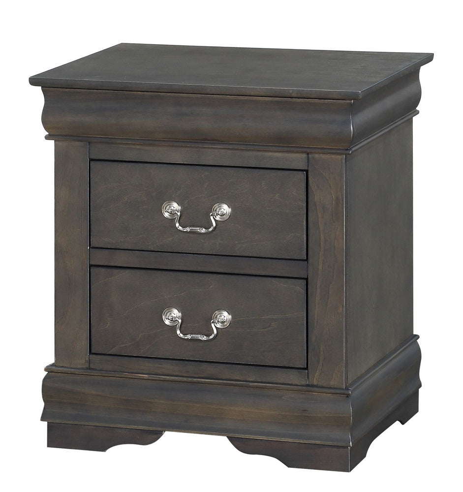 Louis Philippe Dark Gray Wood 2-Drawer Nightstand