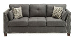 Lourissa Light Charcoal Linen Sofa with Nailhead Trim Accents