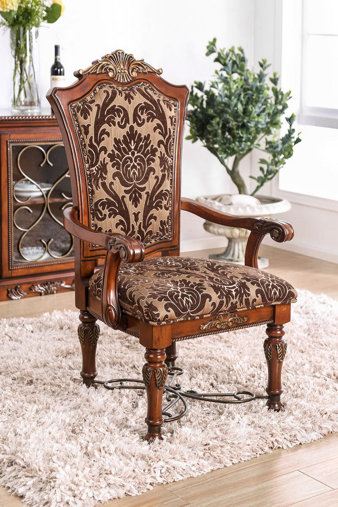 Lucie 2 Brown Fabric/Solid Wood Arm Chairs